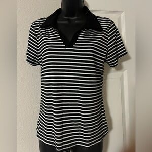 Black and White Fitted Polo Shirt Short Sleeve
